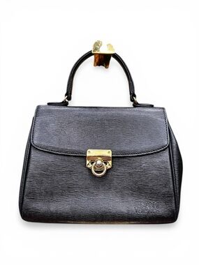 Vintage Gianni Versace Black Leather Top Handle Satchel Gold Hardware 90s